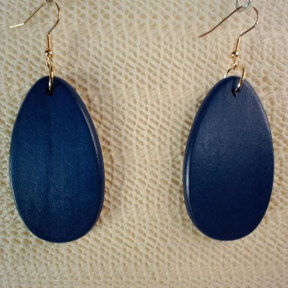 BOHO BLUE WOODEN Bohemian Teardrop 3" Earrings - Picture 3 of 3